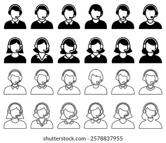 Call center man and woman silhouette. People silhouette, customer service icon.