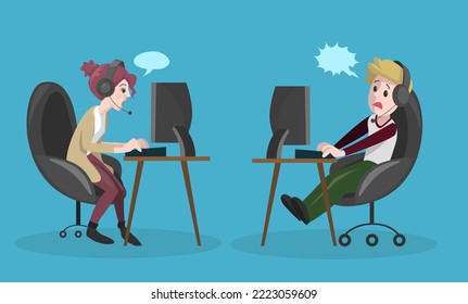 call center man and women vector