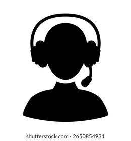 Gerente del centro de llamadas. Icono negro aislado sobre fondo blanco. Clipart de Vector.