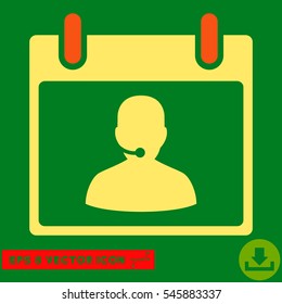 Call Center Manager Calendar Day icon. Vector EPS illustration style is flat iconic bicolor symbol, orange and yellow colors.