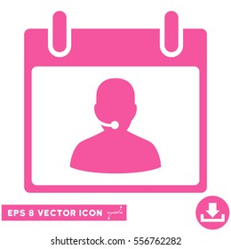 Call Center Manager Calendar Day icon. Vector EPS illustration style is flat iconic symbol, pink color.