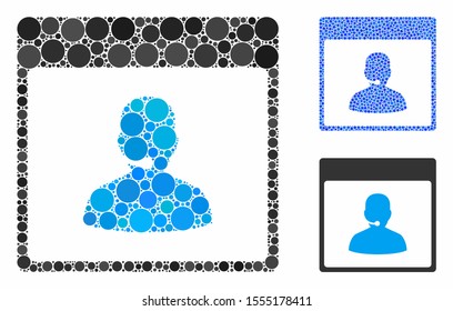 Call center manager calendar page composition of circle elements in different sizes and color hues, based on call center manager calendar page icon.