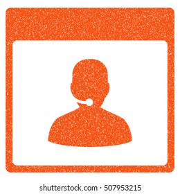 Call Center Manager Calendar Page grainy textured icon for overlay watermark stamps. Flat symbol with unclean texture.