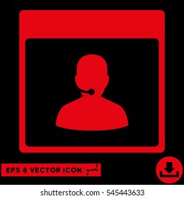 Call Center Manager Calendar Page icon. Vector EPS illustration style is flat iconic symbol, red color.
