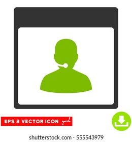 Call Center Manager Calendar Page icon. Vector EPS illustration style is flat iconic bicolor symbol, eco green and gray colors.