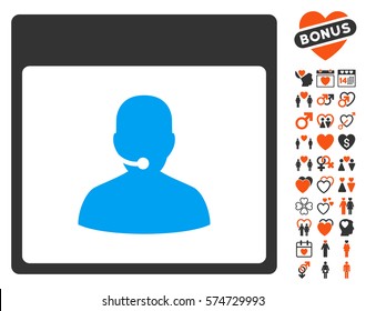 Call Center Manager Calendar Page icon with bonus decoration symbols. Vector illustration style is flat iconic elements for web design, app user interfaces.