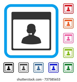 Call Center Manager Calendar Page icon. Flat grey iconic symbol in a light blue rounded square. Black, gray, green, blue, red,