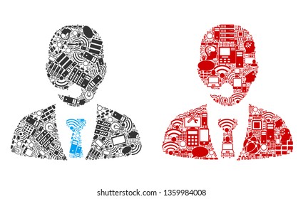 Call Center Manager composition icons done for bigdata purposes. Vector call center manager mosaics are organized from computer, calculator, connections, wi-fi,