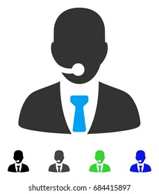 Call Center Manager flat vector pictogram. Colored call center manager gray, black, blue, green icon versions. Flat icons for web design.