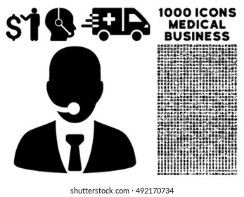 Call Center Manager icon with 1000 medical business black vector pictographs. Collection style is flat symbols, white background.