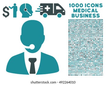 Call Center Manager icon with 1000 medical business soft blue vector design elements. Design style is flat bicolor symbols, white background.