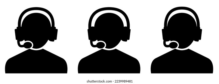 Call center manager. Call center operator. Set of black icons isolated on white background. User icon. Vector clipart.