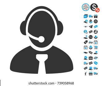 Call Center Manager pictograph with free bonus clip art. Vector illustration style is flat iconic symbols.