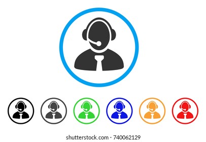 Call Center Manager rounded icon. Style is a flat grey symbol inside light blue circle with bonus color versions. Call Center Manager vector designed for web and software interfaces.