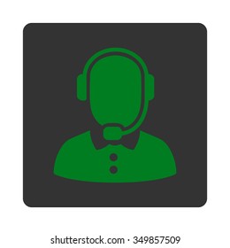 Call Center Manager vector icon. Style is flat rounded square button, green and gray colors, white background.