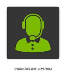 Call Center Manager vector icon. Style is flat rounded square button, eco green and gray colors, white background.