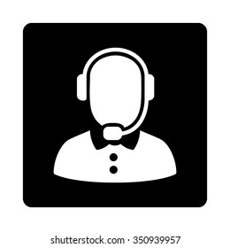 Call Center Manager vector icon. Style is flat rounded square button, white and black colors, white background.