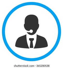 Call Center Manager vector icon. Style is bicolor flat circled symbol, blue and gray colors, rounded angles, white background.