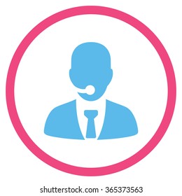Call Center Manager vector icon. Style is bicolor flat circled symbol, pink and blue colors, rounded angles, white background.