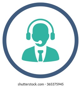 Call Center Manager vector icon. Style is bicolor flat circled symbol, cobalt and cyan colors, rounded angles, white background.