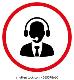 Call Center Manager vector icon. Style is bicolor flat circled symbol, intensive red and black colors, rounded angles, white background.