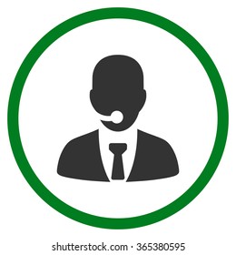 Call Center Manager vector icon. Style is bicolor flat circled symbol, green and gray colors, rounded angles, white background.
