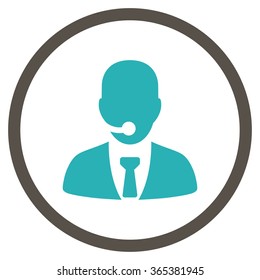 Call Center Manager vector icon. Style is bicolor flat circled symbol, grey and cyan colors, rounded angles, white background.