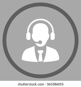 Call Center Manager vector icon. Style is bicolor flat circled symbol, dark gray and white colors, rounded angles, silver background.