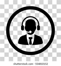 Call Center Manager vector pictogram. Illustration style is flat iconic black rounded symbol on a transparent background.