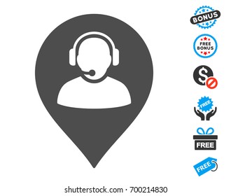 Call Center Marker grey pictograph with free bonus pictograms. Vector illustration style is flat iconic symbols.