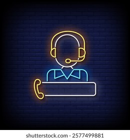 call center neon sign with brick wall background vector