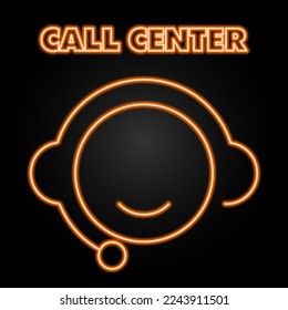 call center neon sign, modern glowing banner design, colorful modern design trends on black background. Vector illustration.