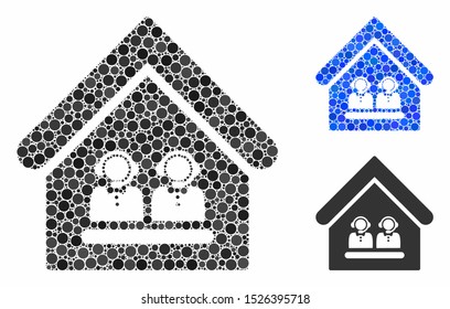 Call center office composition for call center office icon of round dots in different sizes and color tinges. Vector dots are composed into blue composition.