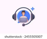 Call center, online customer support. Contact Us Customer Service For Personal Assistant Service, Person Advisor and Social Media Network. 3D Web Vector Illustrations.