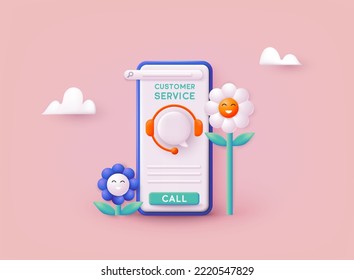 Call center, online customer support. Contact Us Customer Service For Personal Assistant Service, Person Advisor and Social Media Network. 3D Web Vector Illustrations.