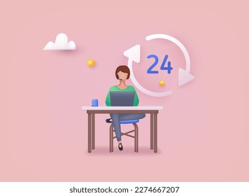 Call center, online customer support. Contact Us Customer Service For Personal Assistant Service, Person Advisor and Social Media Network. 3D Web Vector Illustrations.