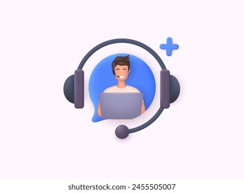 Call center, online customer support. Contact Us Customer Service For Personal Assistant Service, Person Advisor and Social Media Network. 3D Web Vector Illustrations.