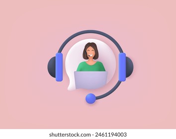 Call center, online customer support. Contact Us Customer Service For Personal Assistant Service, Person Advisor and Social Media Network. 3D Web Vector Illustrations.