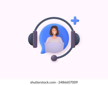 Call center, online customer support. Contact Us Customer Service For Personal Assistant Service, Person Advisor and Social Media Network. 3D Web Vector Illustrations.