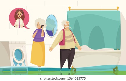 Call center online technical support for home appliances flat composition with washing machine water leak vector illustration 