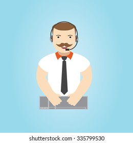  Call center operator. 24h all the time customer support center. Vector.