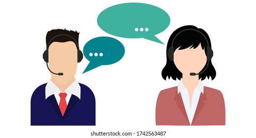 Call center operator avatar flat icon. Customer service and communications, customer support, telephone assistance, information, solutions. Vector