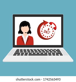 Call center operator avatar flat icon. Customer service and communications, customer support, telephone assistance, information, solutions. Vector
