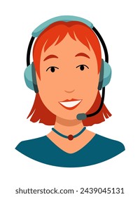 Avatar del operador del centro de llamadas con auriculares. Asistente de servicio de soporte en línea. Gerente de ayuda al cliente. Ilustración vectorial de carácter