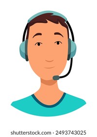 Call Center Operator Avatar mit Kopfhörer. Online Support Service Assistant. Kunde-Hilfemanager. Vektorillustration des Charakters
