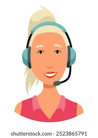 Call center operator avatar with headphone. Online support service assistant. Female customer help manager. Vector illustration of character