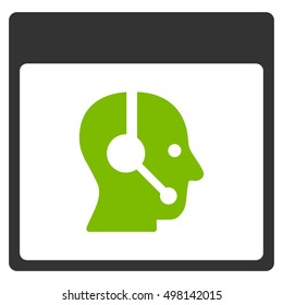 Call Center Operator Calendar Page vector pictograph. Style is flat graphic bicolor symbol, eco green and gray colors, white background.