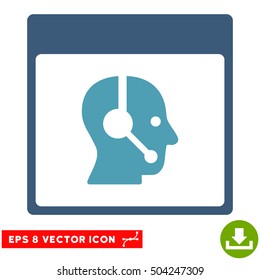 Call Center Operator Calendar Page icon. Vector EPS illustration style is flat iconic bicolor symbol, cyan and blue colors.