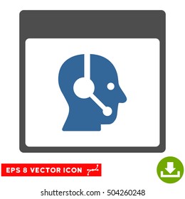 Call Center Operator Calendar Page icon. Vector EPS illustration style is flat iconic bicolor symbol, cobalt and gray colors.