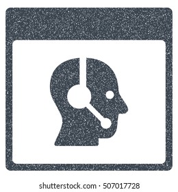 Call Center Operator Calendar Page grainy textured icon for overlay watermark stamps. Flat symbol with dust texture.